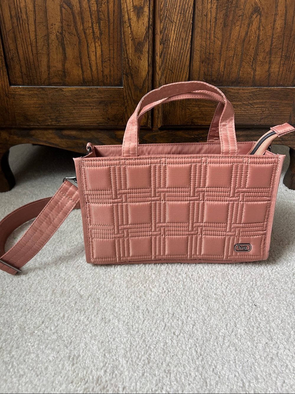 Lug Train Top Handle Crossbody Bag Blush Pink Quilted NWOT